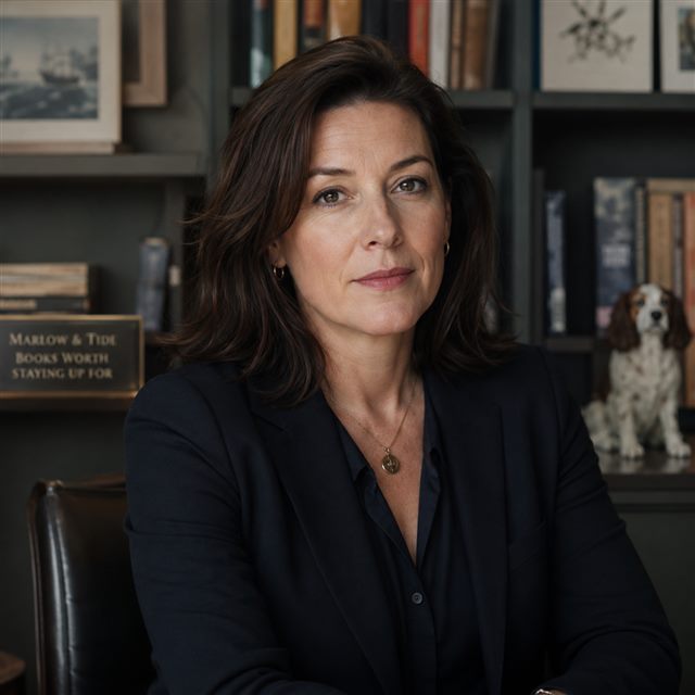 Dawn Root in her office, with a spaniel figurine on the shelf behind her